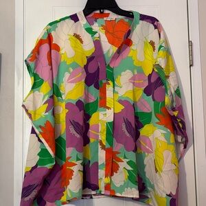 JODIFL Bright Floral Top with Orange and Green